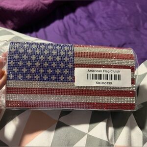 USA Flag Clutch Rhinestone  Purse Bling Crossbody Bag. NWT